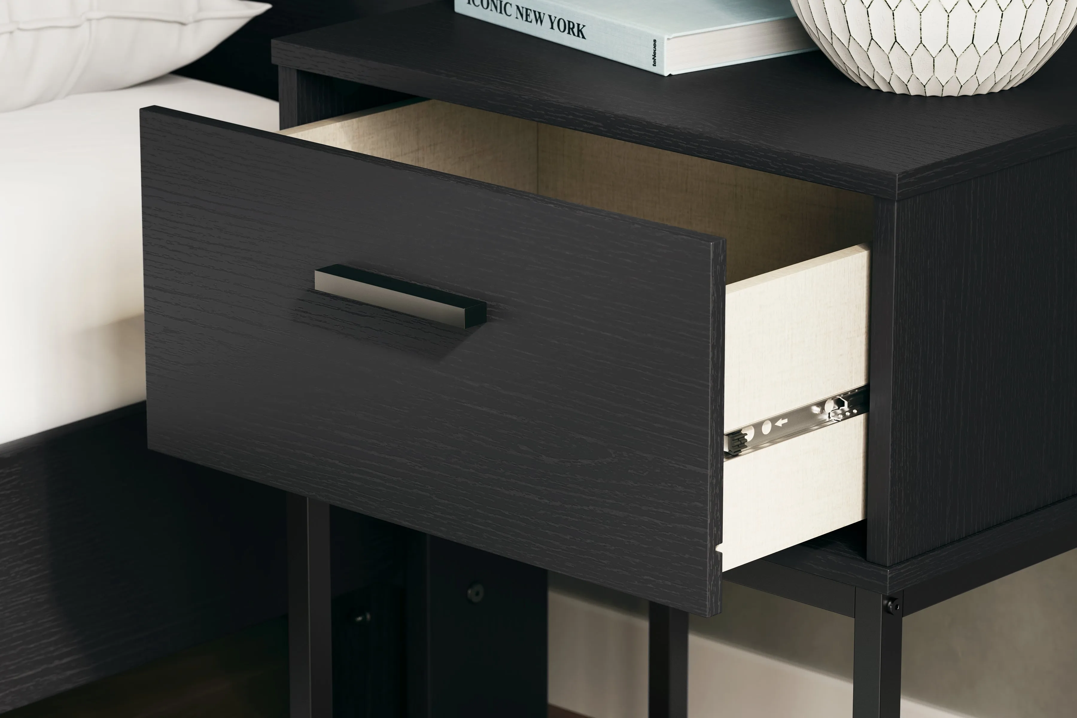 Socalle Full Panel Platform Bed with Dresser and 2 Nightstands in Black