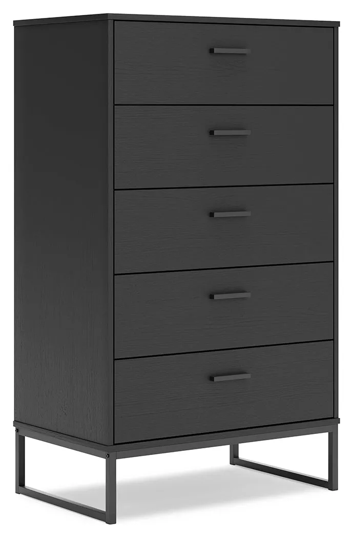 Socalle Queen Panel Platform Bed with Dresser, Chest and 2 Nightstands in Black