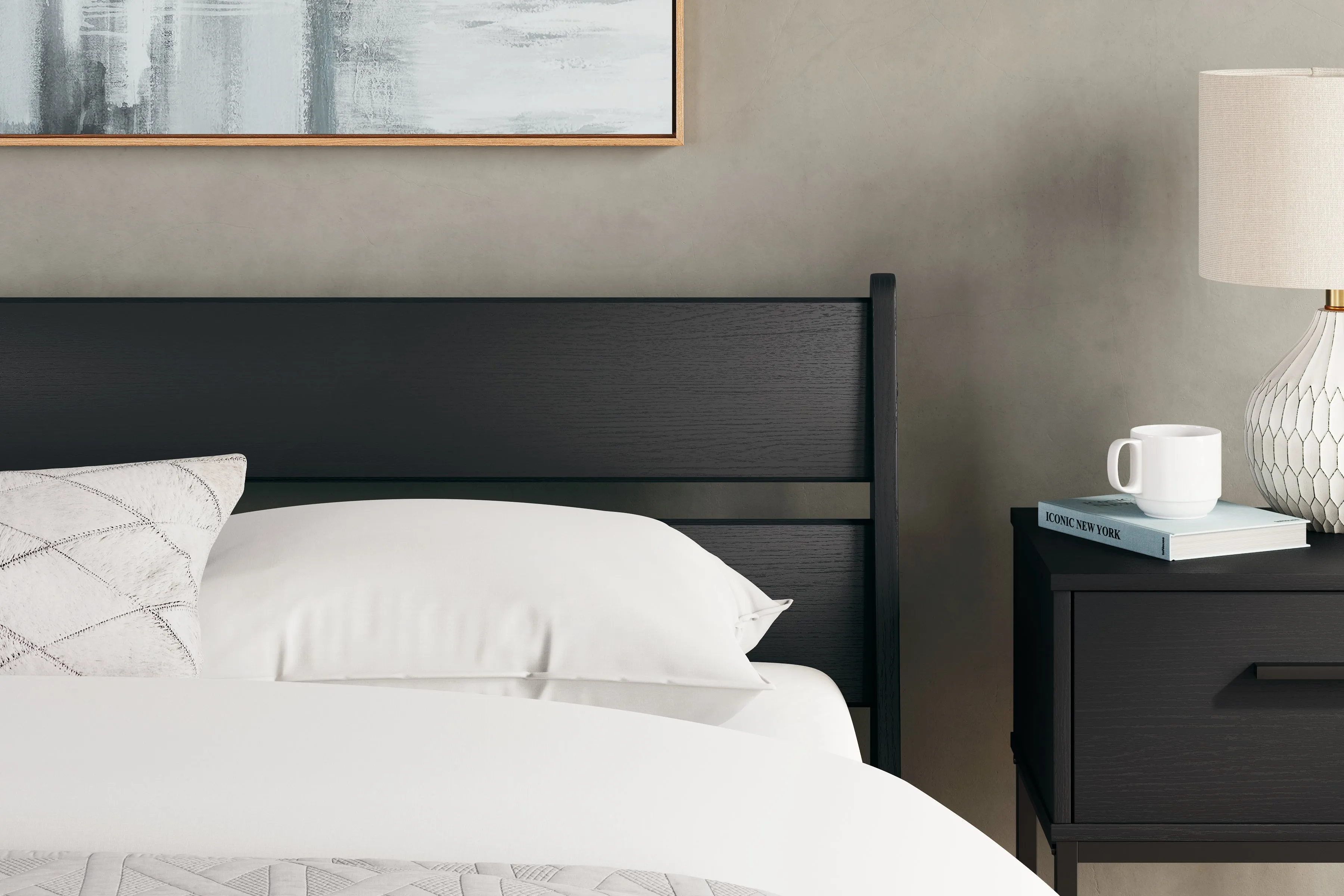 Socalle Queen Panel Platform Bed with Dresser, Chest and 2 Nightstands in Black