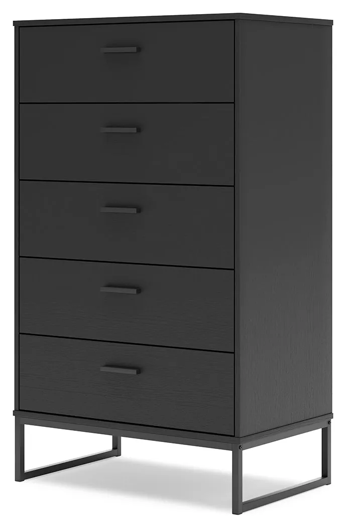 Socalle Queen Panel Platform Bed with Dresser, Chest and 2 Nightstands in Black