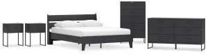 Socalle Queen Panel Platform Bed with Dresser, Chest and 2 Nightstands in Black