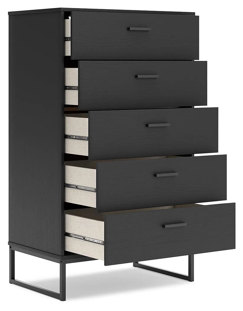 Socalle Queen Panel Platform Bed with Dresser, Chest and 2 Nightstands in Black