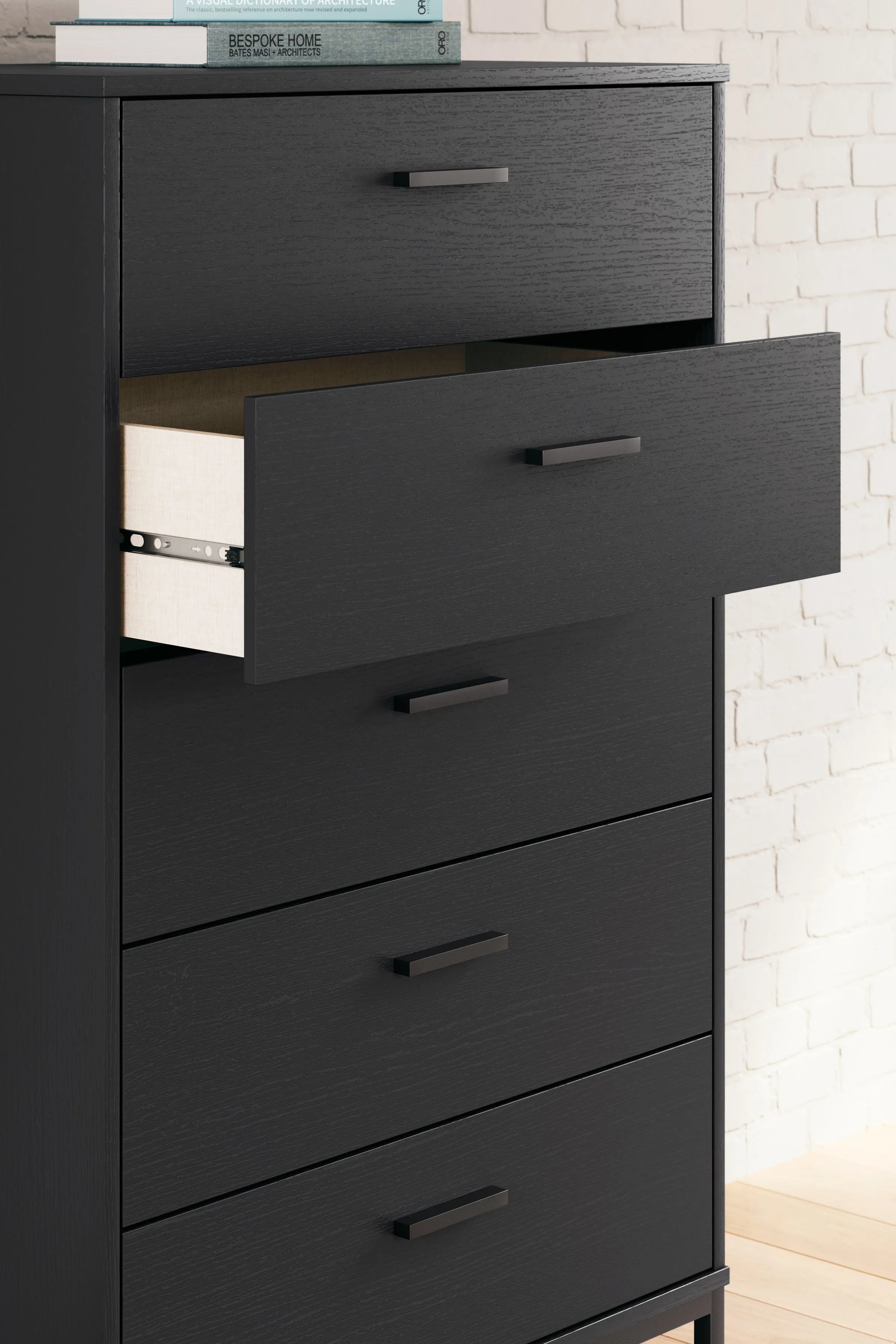 Socalle Queen Panel Platform Bed with Dresser, Chest and 2 Nightstands in Black