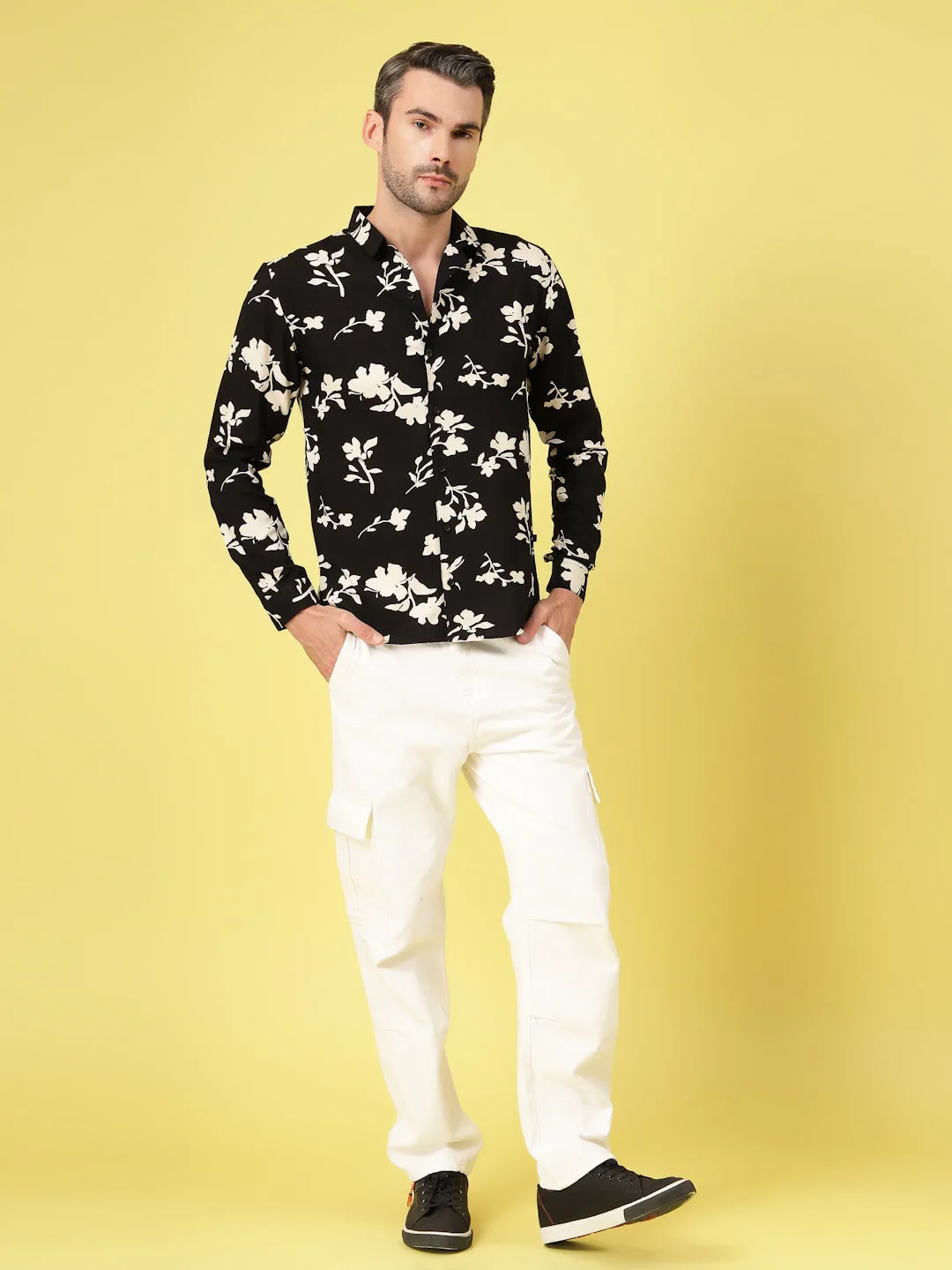 Stylish Cuban Collar Printed Shirt