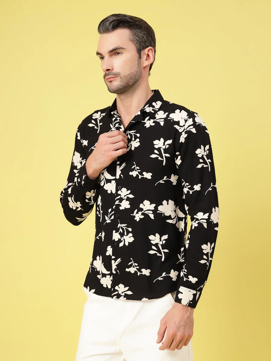 Stylish Cuban Collar Printed Shirt