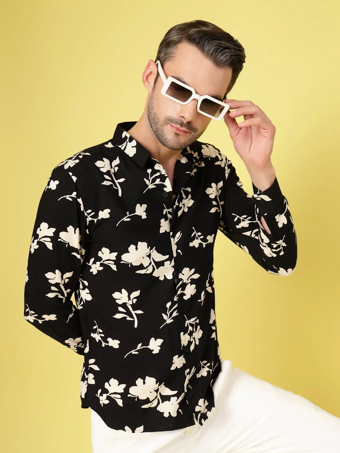 Stylish Cuban Collar Printed Shirt