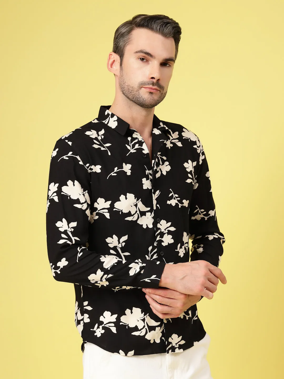 Stylish Cuban Collar Printed Shirt