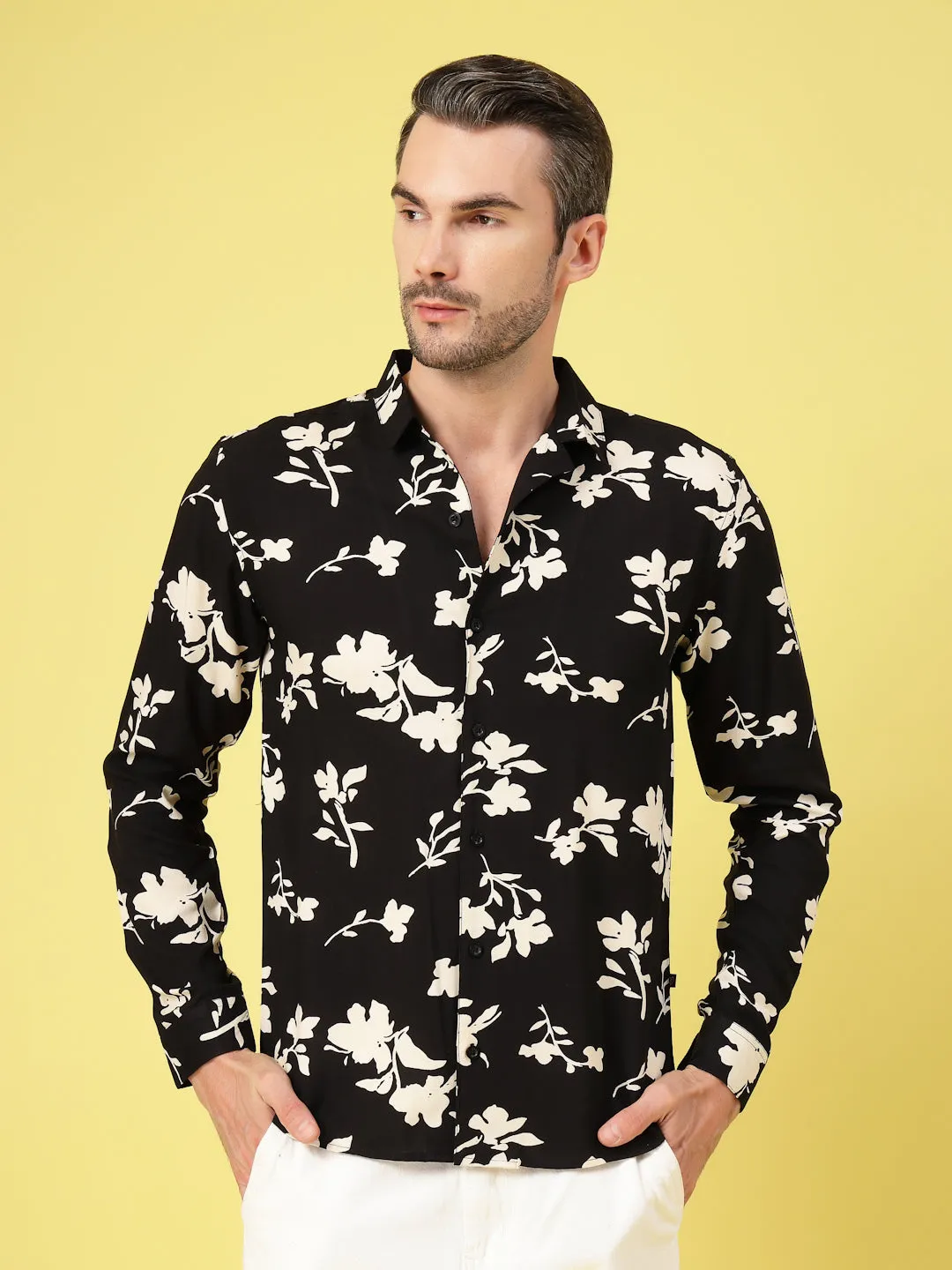 Stylish Cuban Collar Printed Shirt