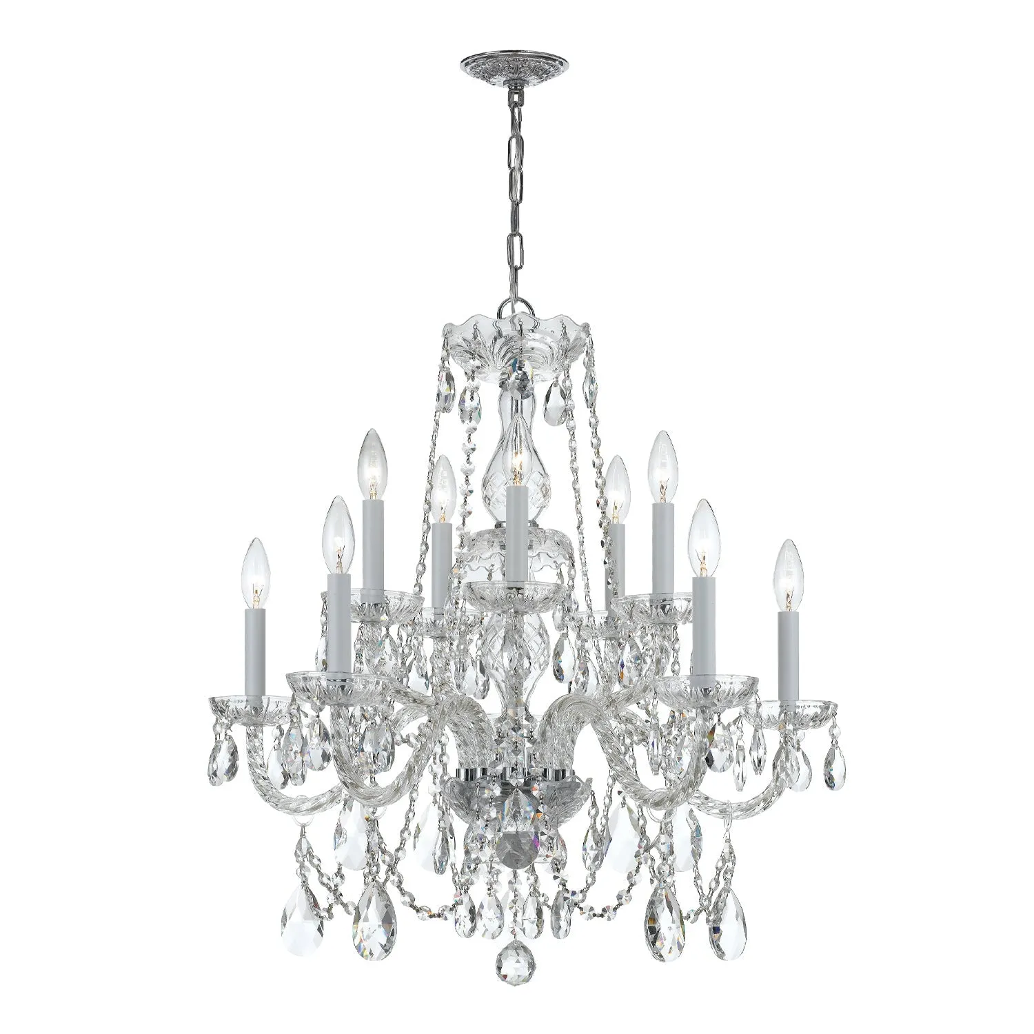 Traditional Crystal 10 Light Hand Cut Crystal Polished Chrome Chandelier