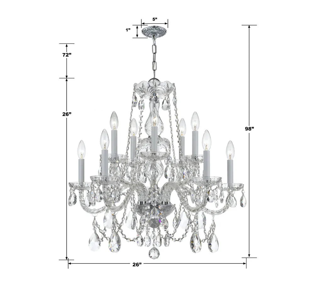 Traditional Crystal 10 Light Hand Cut Crystal Polished Chrome Chandelier
