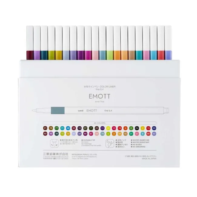 Uni Emott Everfine Fineliners 0.4mm Assorted 40 Pack