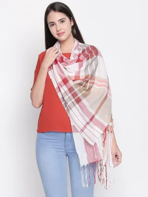 Women Beige & Red Checked Scarf