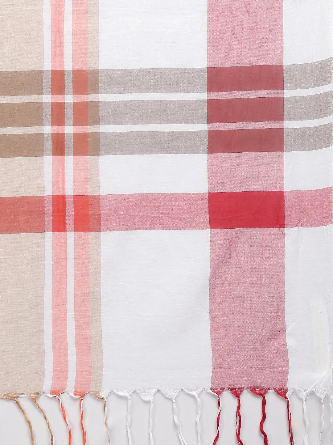 Women Beige & Red Checked Scarf