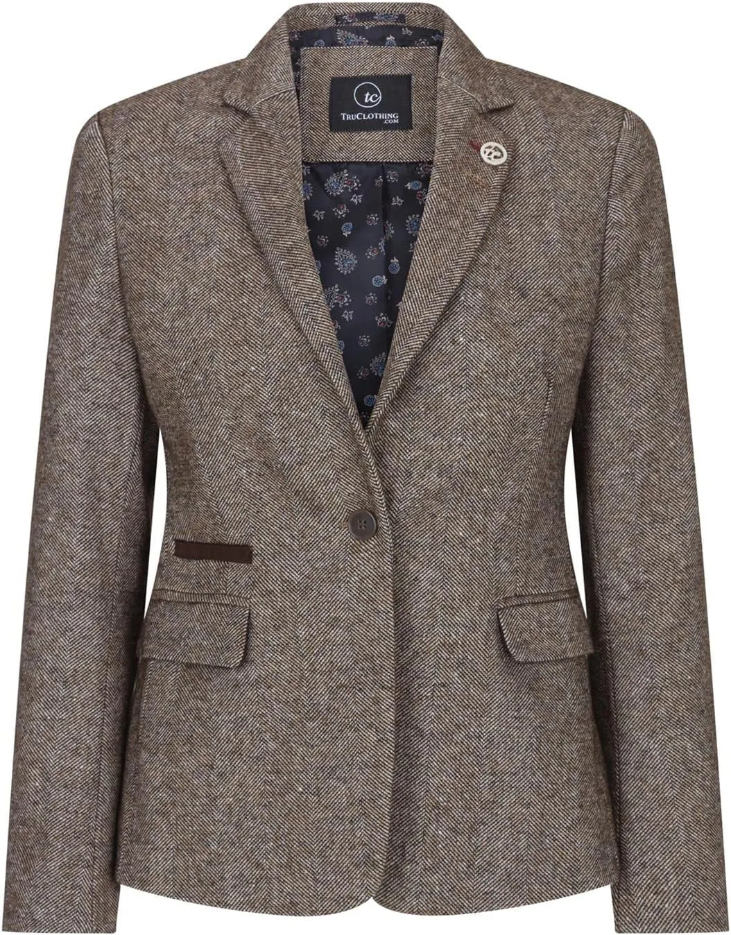 Women Blazer Tweed Herringbone Wool Classic Smart Casual Vintage Check 1920s