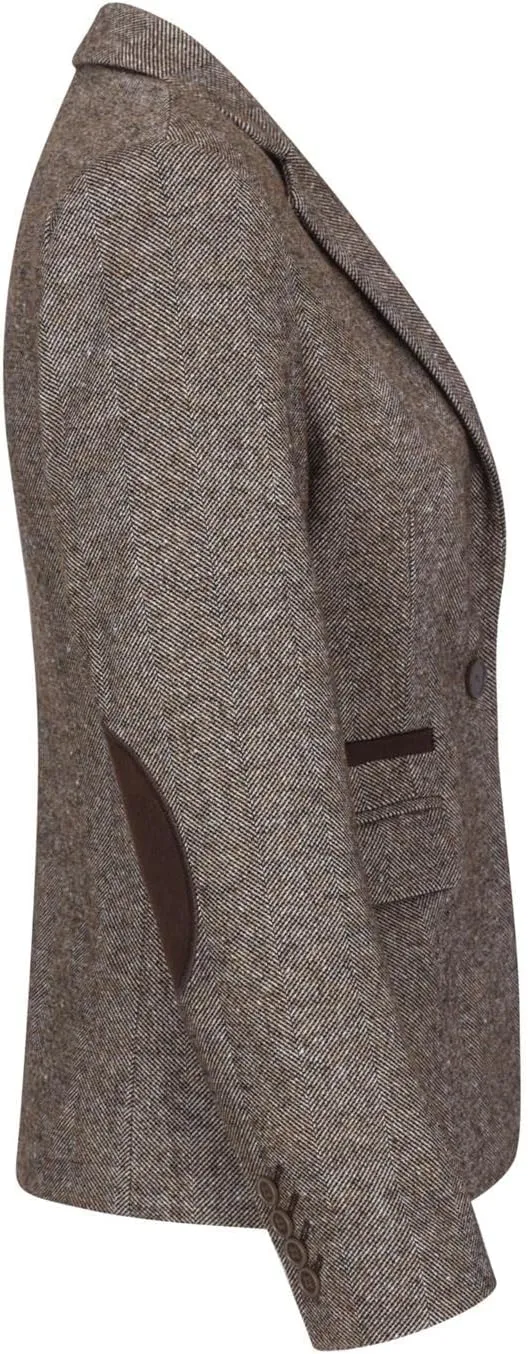 Women Blazer Tweed Herringbone Wool Classic Smart Casual Vintage Check 1920s