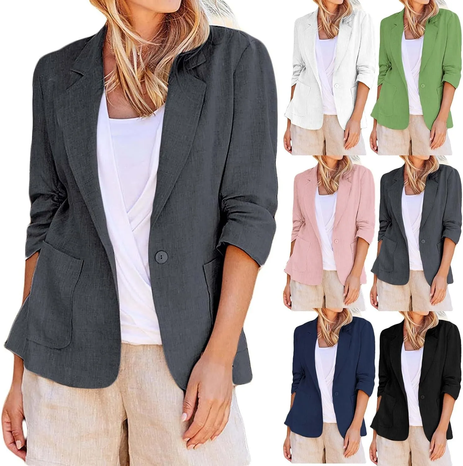 Women's Cropped Blazer Jacket Dressy Cardigan Lightweight Office Jacket Plus Size Open Front Suit Blazers Outerwear