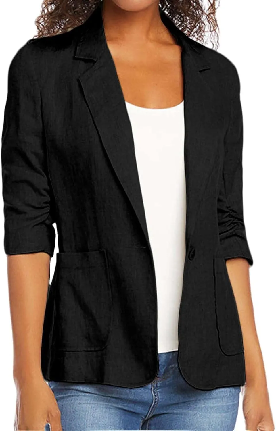 Women's Cropped Blazer Jacket Dressy Cardigan Lightweight Office Jacket Plus Size Open Front Suit Blazers Outerwear