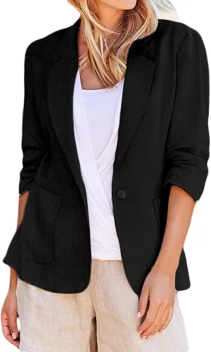 Women's Cropped Blazer Jacket Dressy Cardigan Lightweight Office Jacket Plus Size Open Front Suit Blazers Outerwear