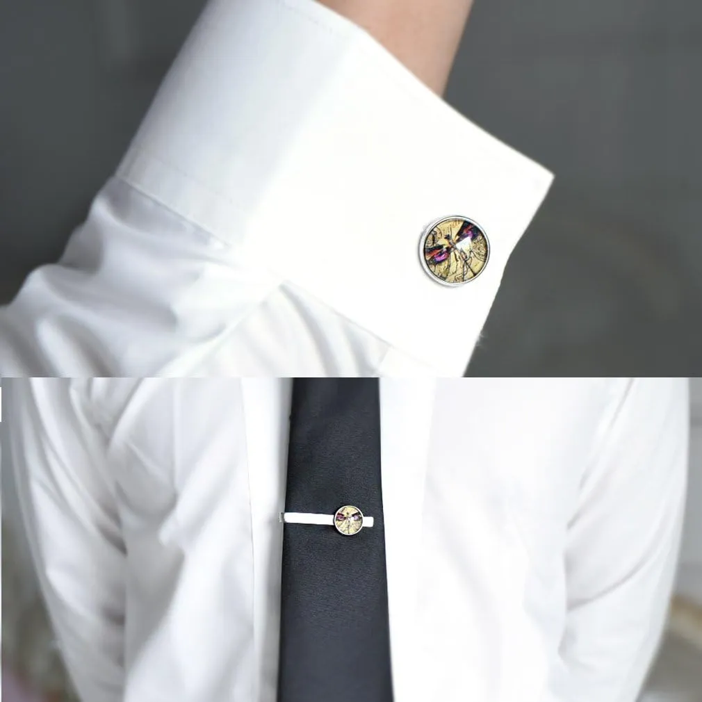 World Map Cufflinks Wedding Vintage Personalised Gifts Father Grandfather Dad Tie Clip Blue ZUNON