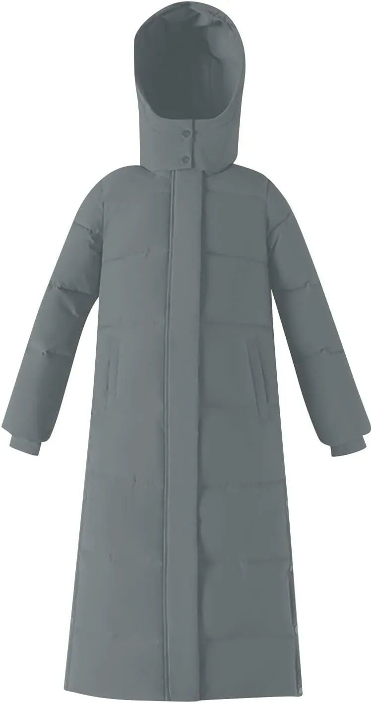 XUNRYAN Winter Jackets for Women Long Parka Puffer Coat Hooded Thicken Quilted Ankle Length Maxi Long Coats Anorak Outwear