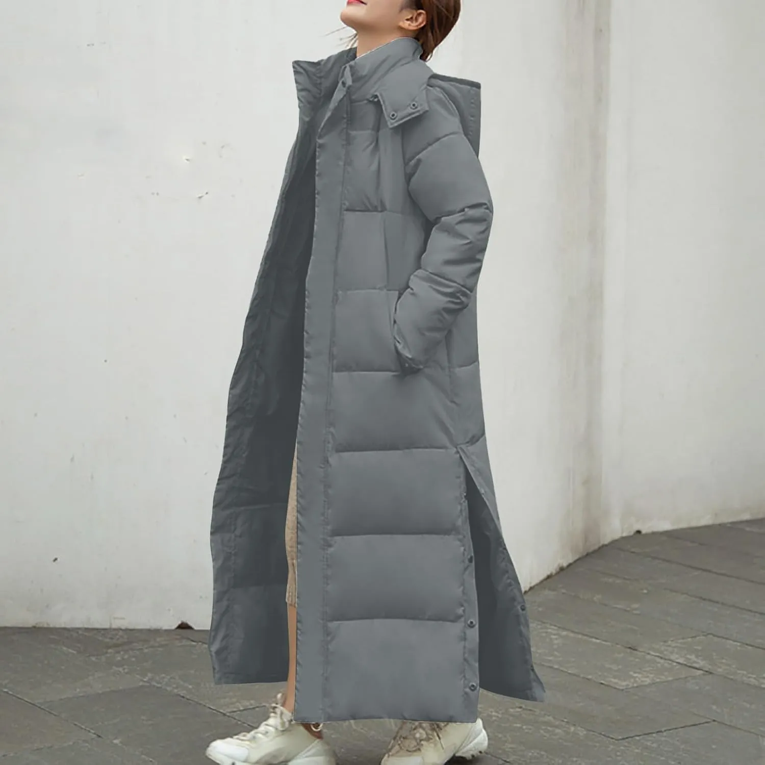 XUNRYAN Winter Jackets for Women Long Parka Puffer Coat Hooded Thicken Quilted Ankle Length Maxi Long Coats Anorak Outwear