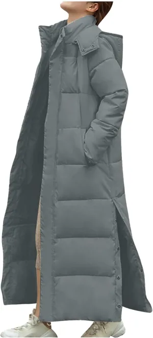 XUNRYAN Winter Jackets for Women Long Parka Puffer Coat Hooded Thicken Quilted Ankle Length Maxi Long Coats Anorak Outwear